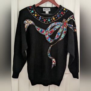 Western Black Sweater with Colorful Embellishments